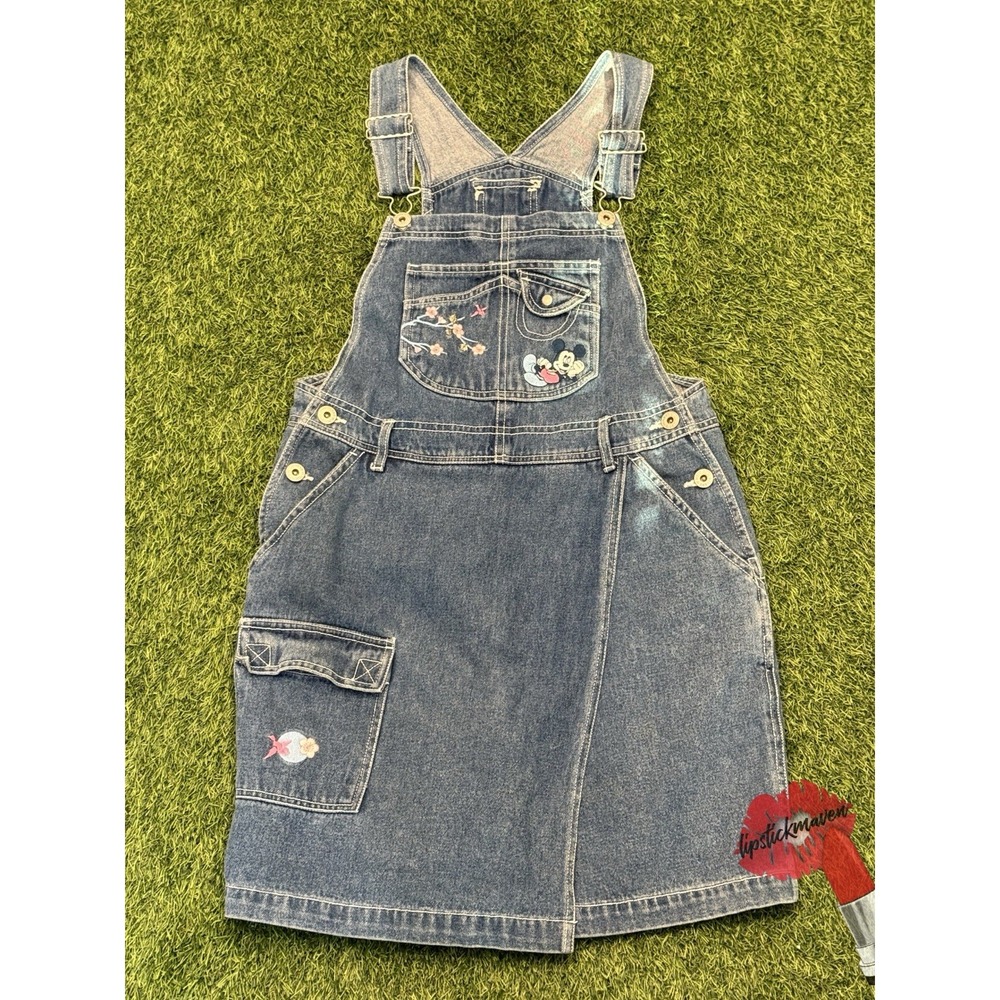 Vintage Mickey Mouse Unlimited Denim Overalls Kids 12 Embroidered Disney Skort